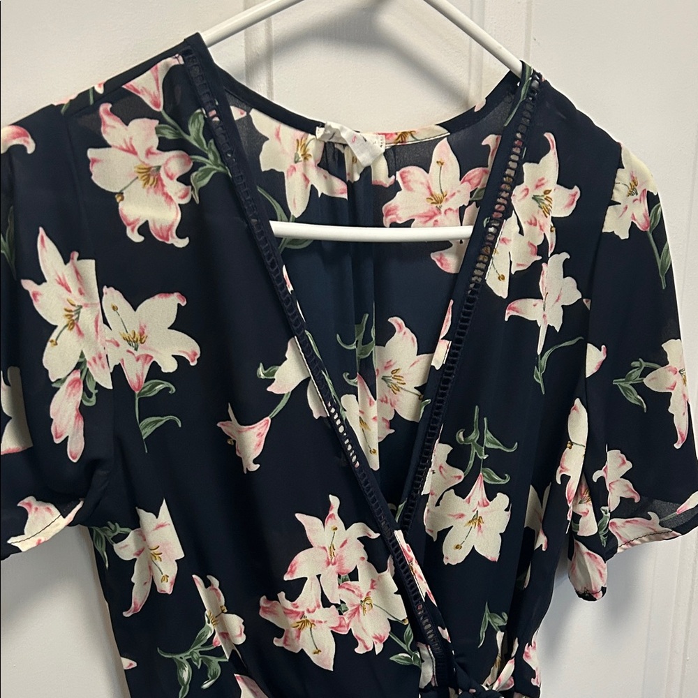 LIKE NEW - Sienna Sky Black and Pink Floral Wrap Blouse, size Small